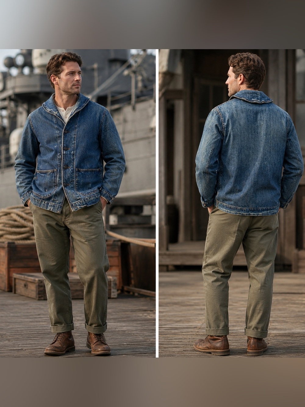 Vintage 40s WWII USN Navy Shawl Collar Military Denim Jacket - Men's Medium